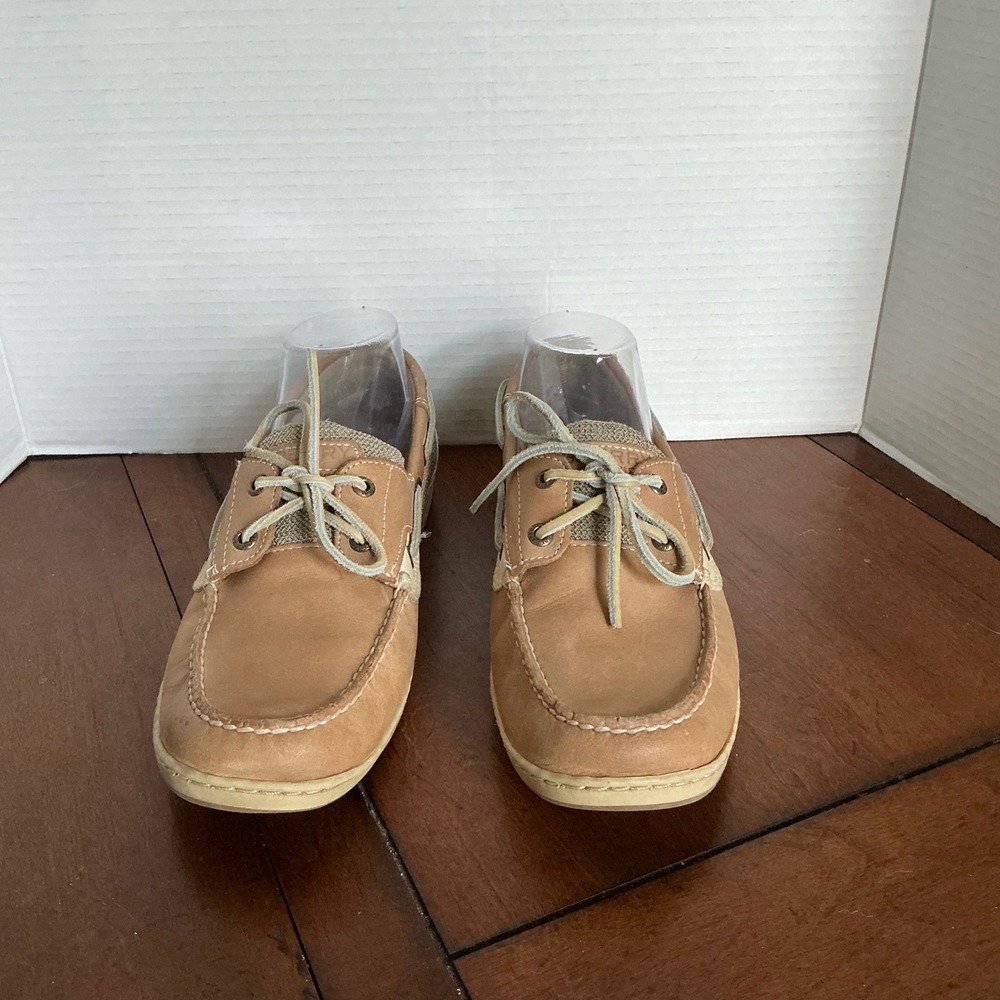 Sperry Top Sider Women's Boat Shoes Tan Leather Mesh Size 10M - Picture 2 of 7